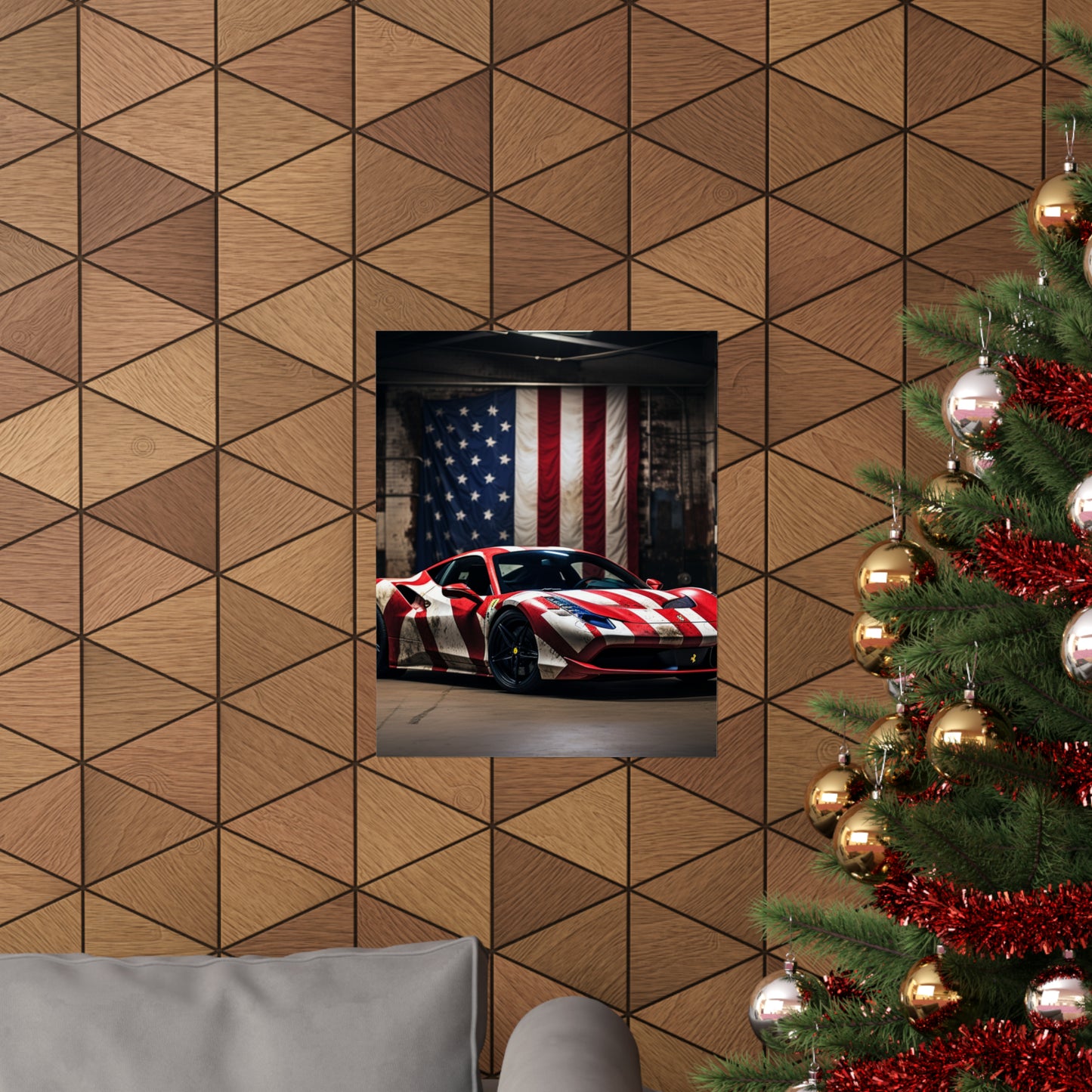 Premium Matte Vertical Posters American Flag Farrari 2