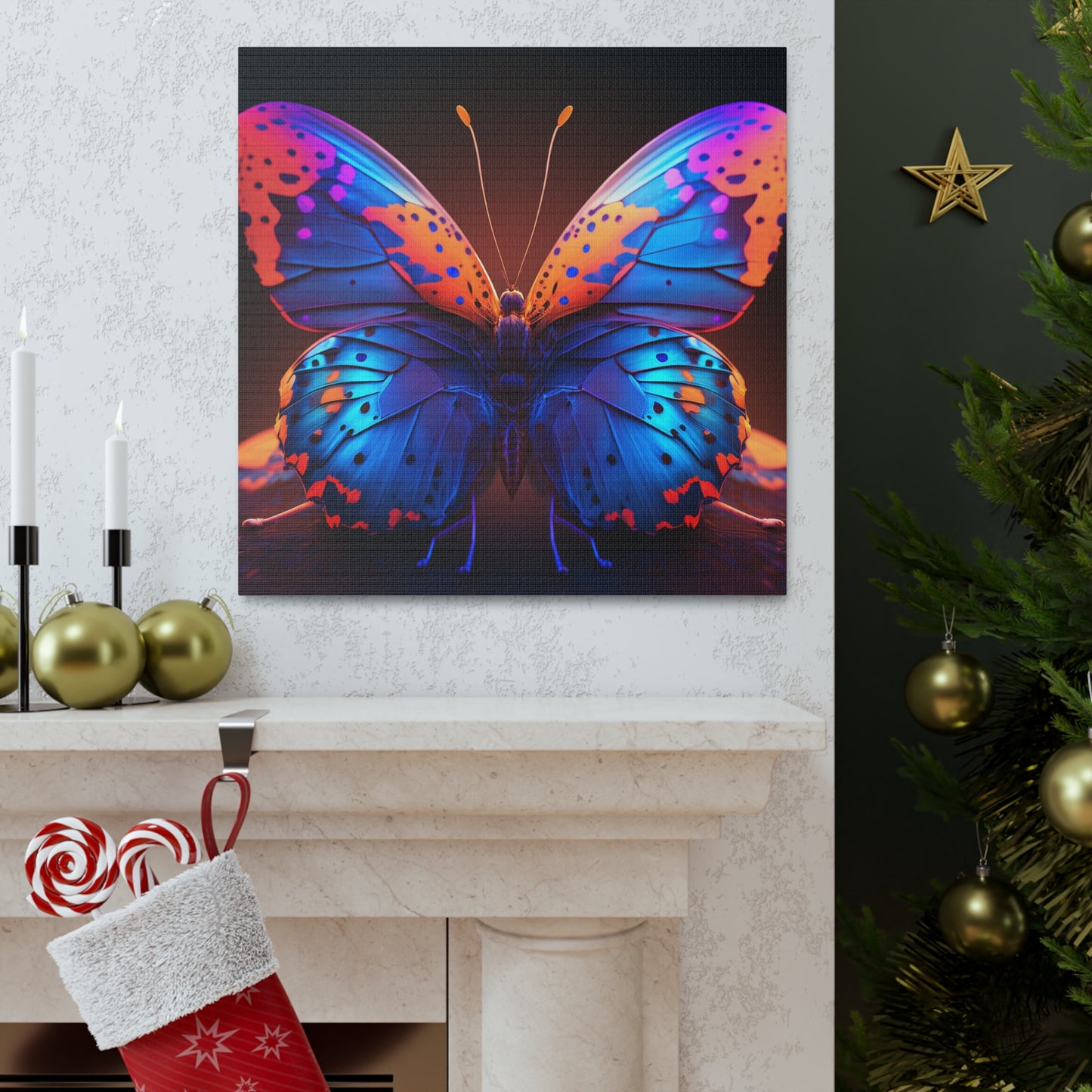 Canvas Gallery Wraps Neon Butterfly Macro 3