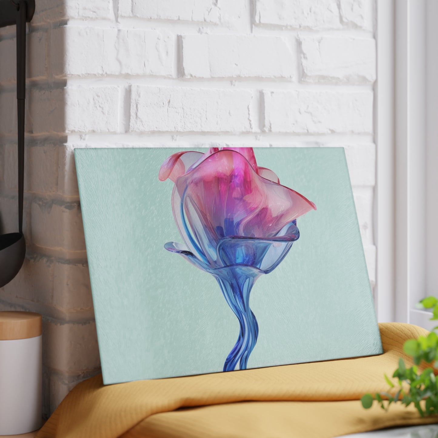 Glass Cutting Board Pink & Blue Tulip Rose 4