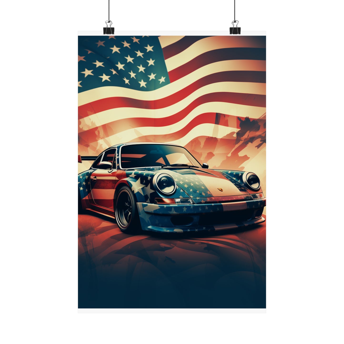 Premium Matte Vertical Posters Abstract American Flag Background Porsche 4