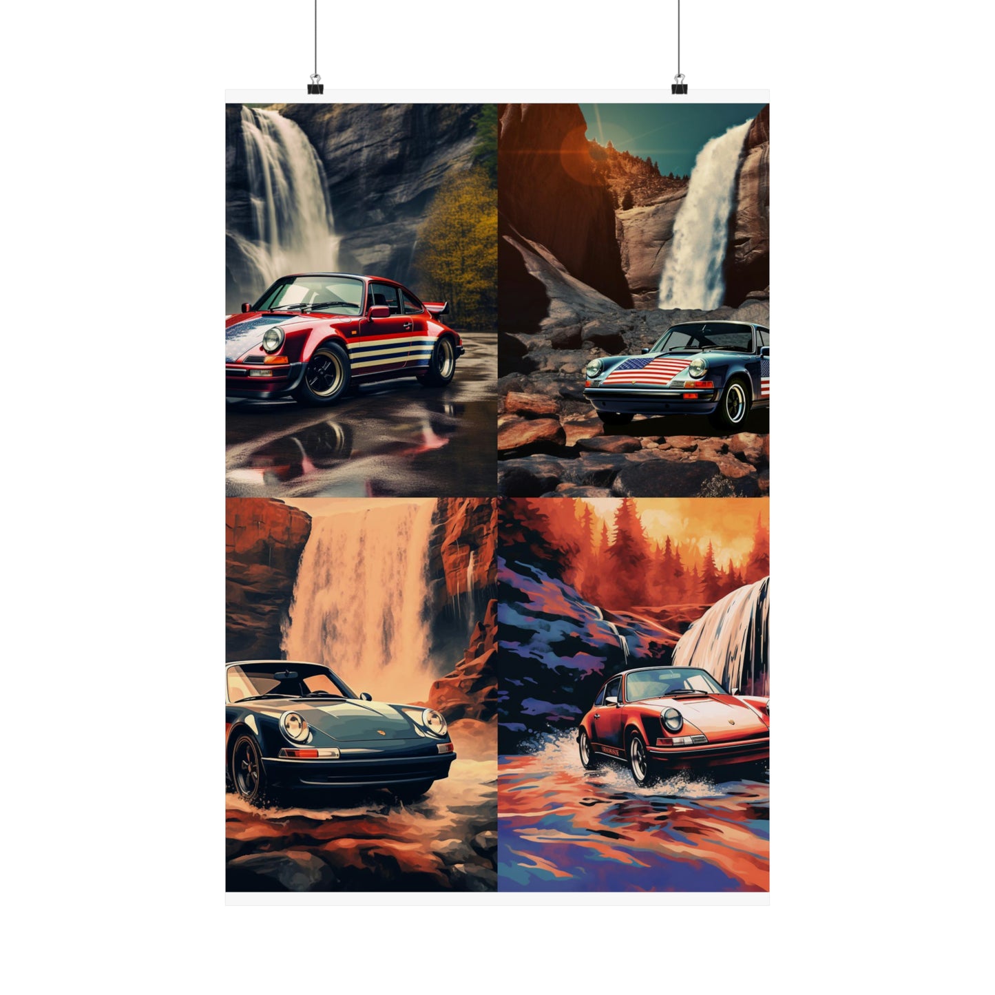 Premium Matte Vertical Posters American Flag Porsche Abstract 5