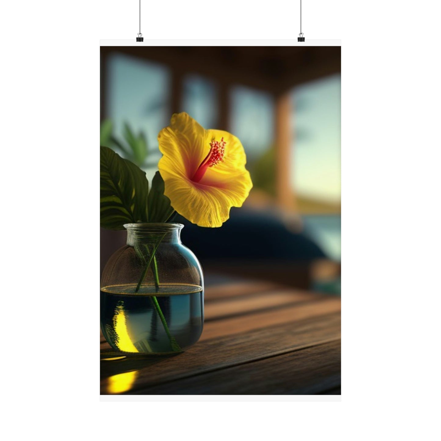 Premium Matte Vertical Posters Yellow Hibiscus Wood 2