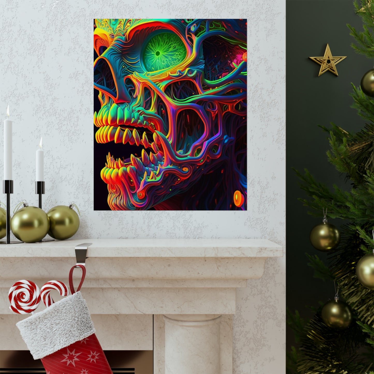 Premium Matte Vertical Posters Florescent Skull Death 1