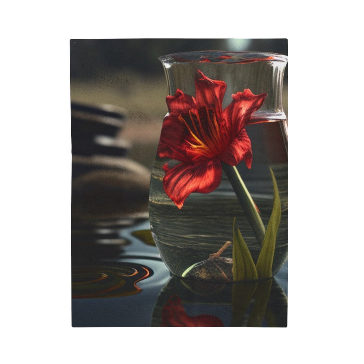 Velveteen Plush Blanket Red Lily in a Glass vase 4