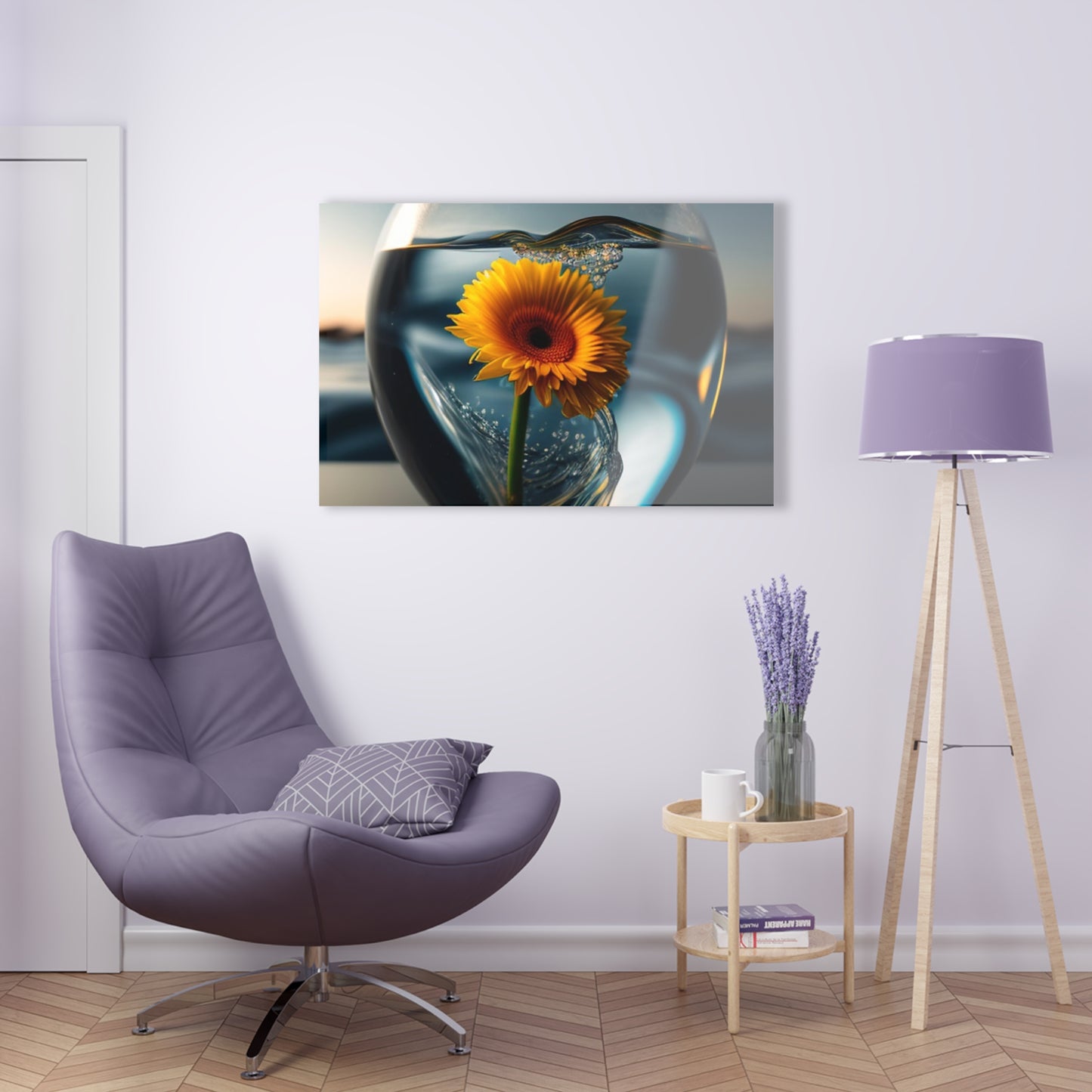 Acrylic Prints yello Gerbera glass 3