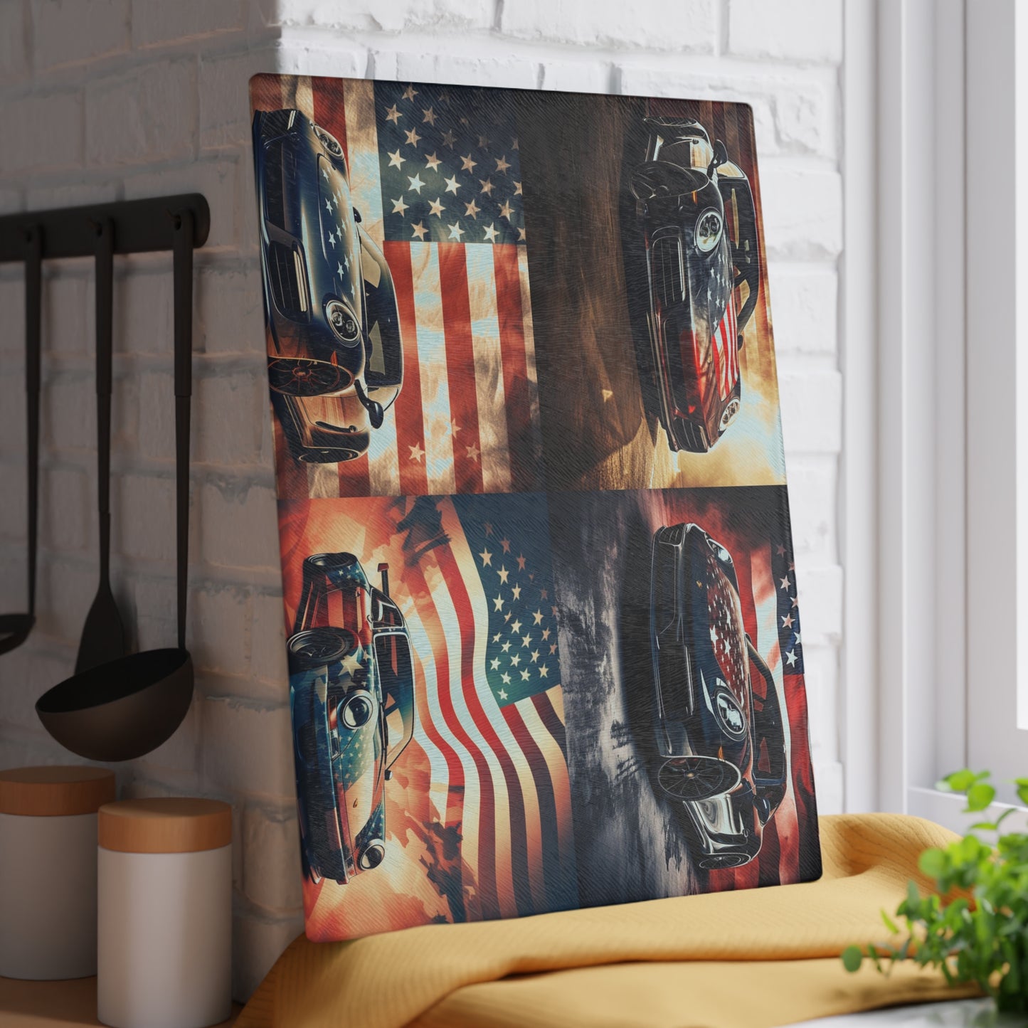 Glass Cutting Board Abstract American Flag Background Porsche 5