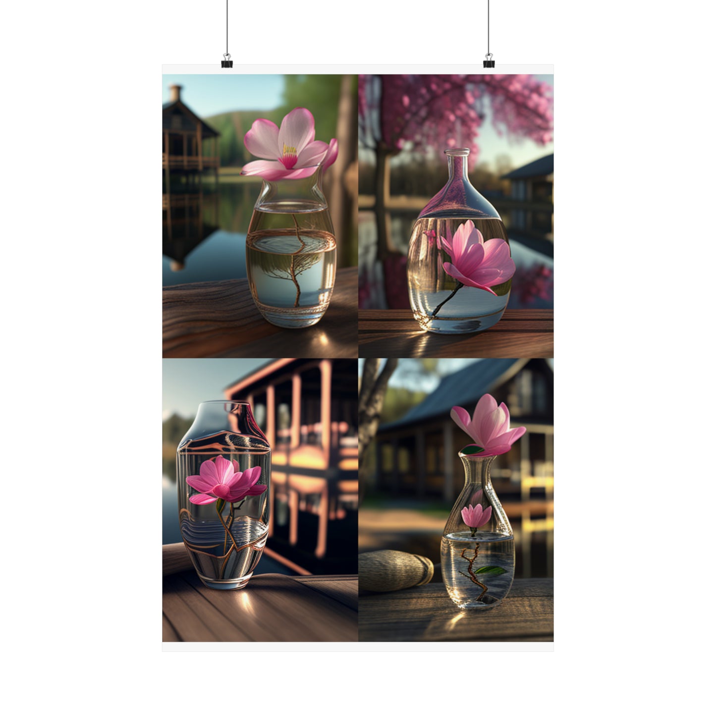 Premium Matte Vertical Posters Magnolia in a Glass vase 5