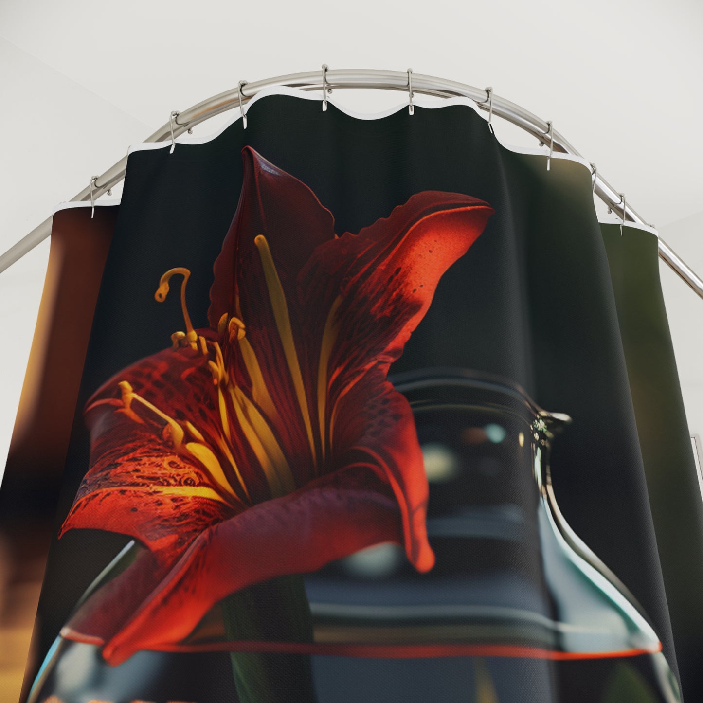 Polyester Shower Curtain Red Lily in a Glass vase 2
