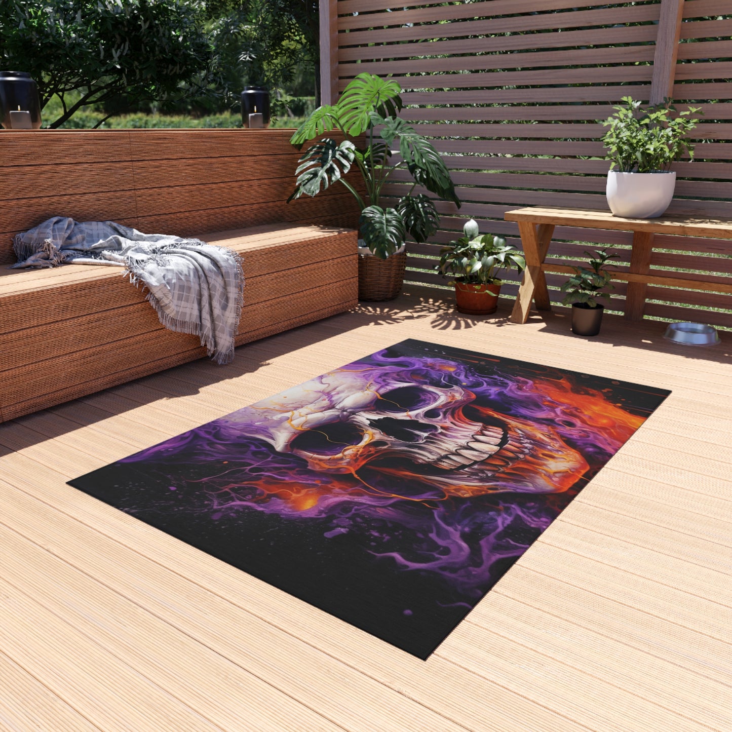 Outdoor Rug  Skull Flames 2
