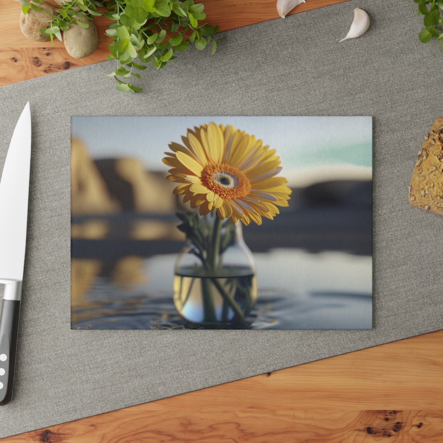 Glass Cutting Board yello Gerbera glass 4