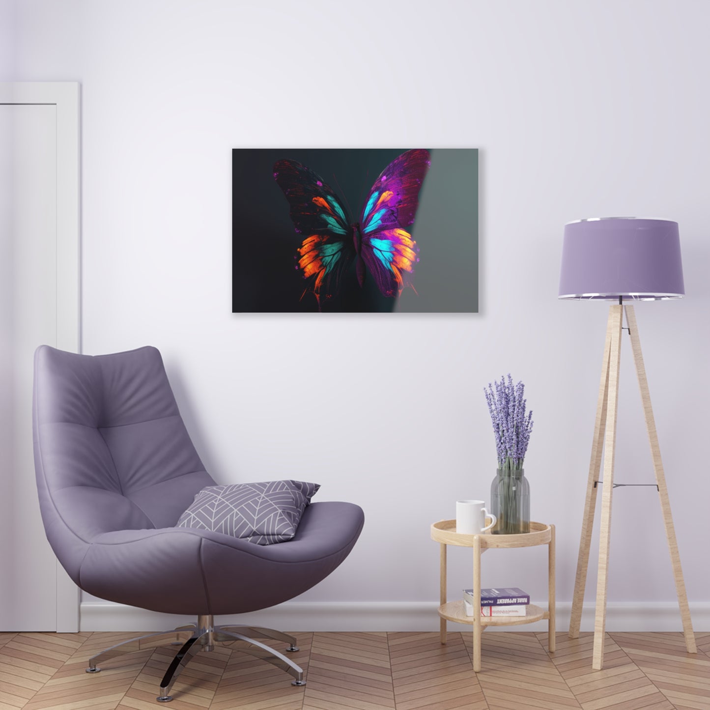 Acrylic Prints Hyper Colorful Butterfly Purple 2