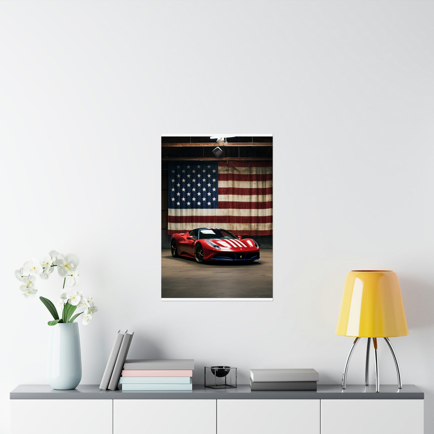 Premium Matte Vertical Posters American Flag Farrari 4