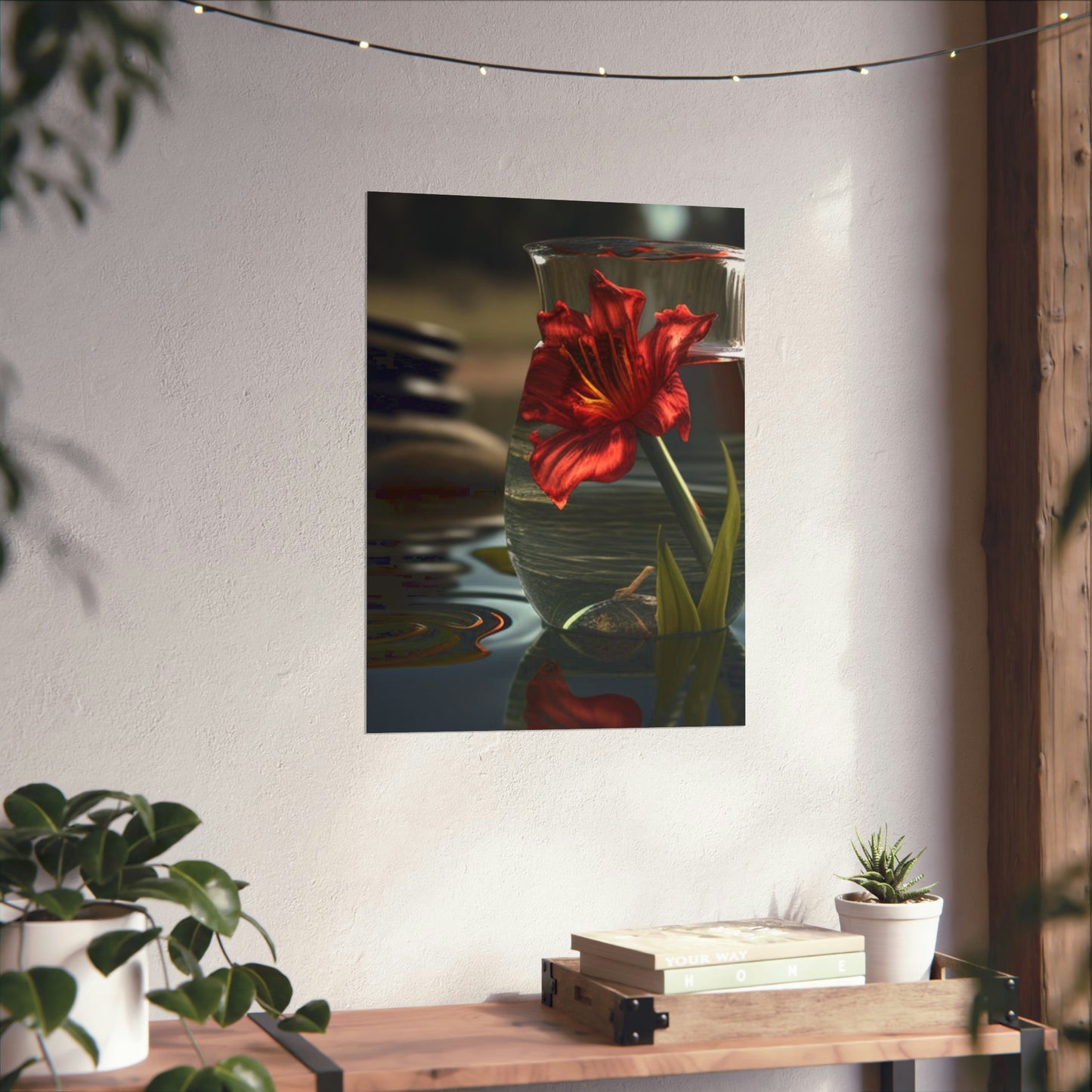 Premium Matte Vertical Posters Red Lily in a Glass vase 4