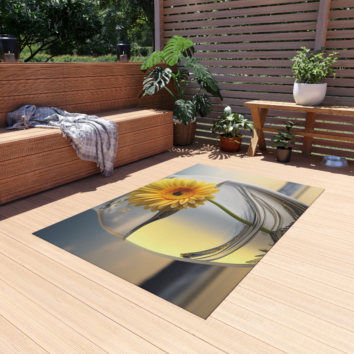 Outdoor Rug  yello Gerbera glass 1