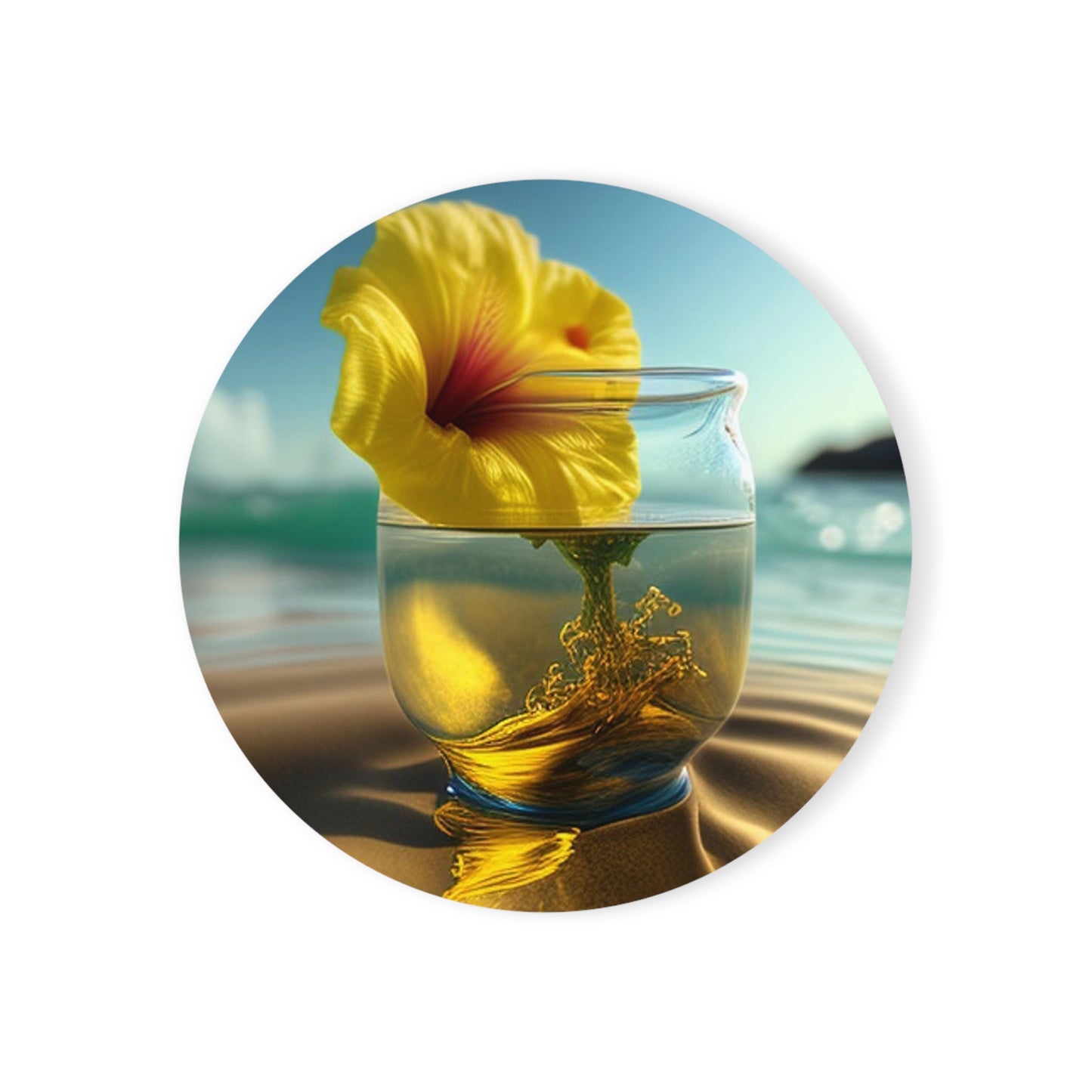 Cork Back Coaster Yellow Hibiscus glass 1