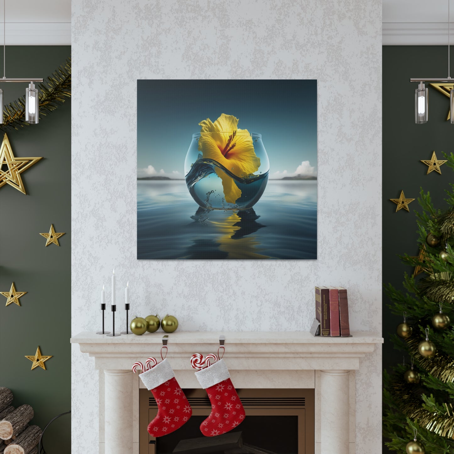 Canvas Gallery Wraps Yellow Hibiscus glass 4
