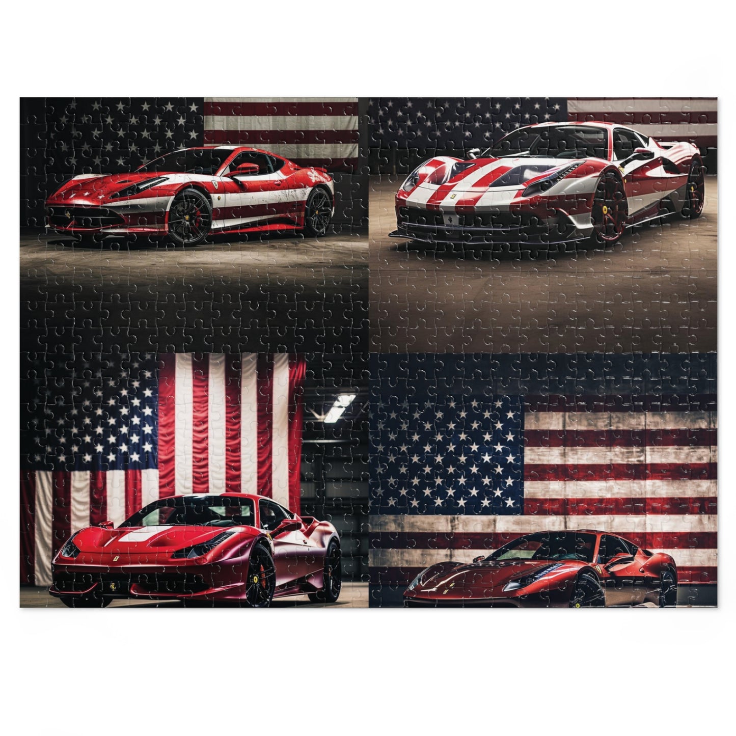 Jigsaw Puzzle (30, 110, 252, 500,1000-Piece) American Flag Background Ferrari 5