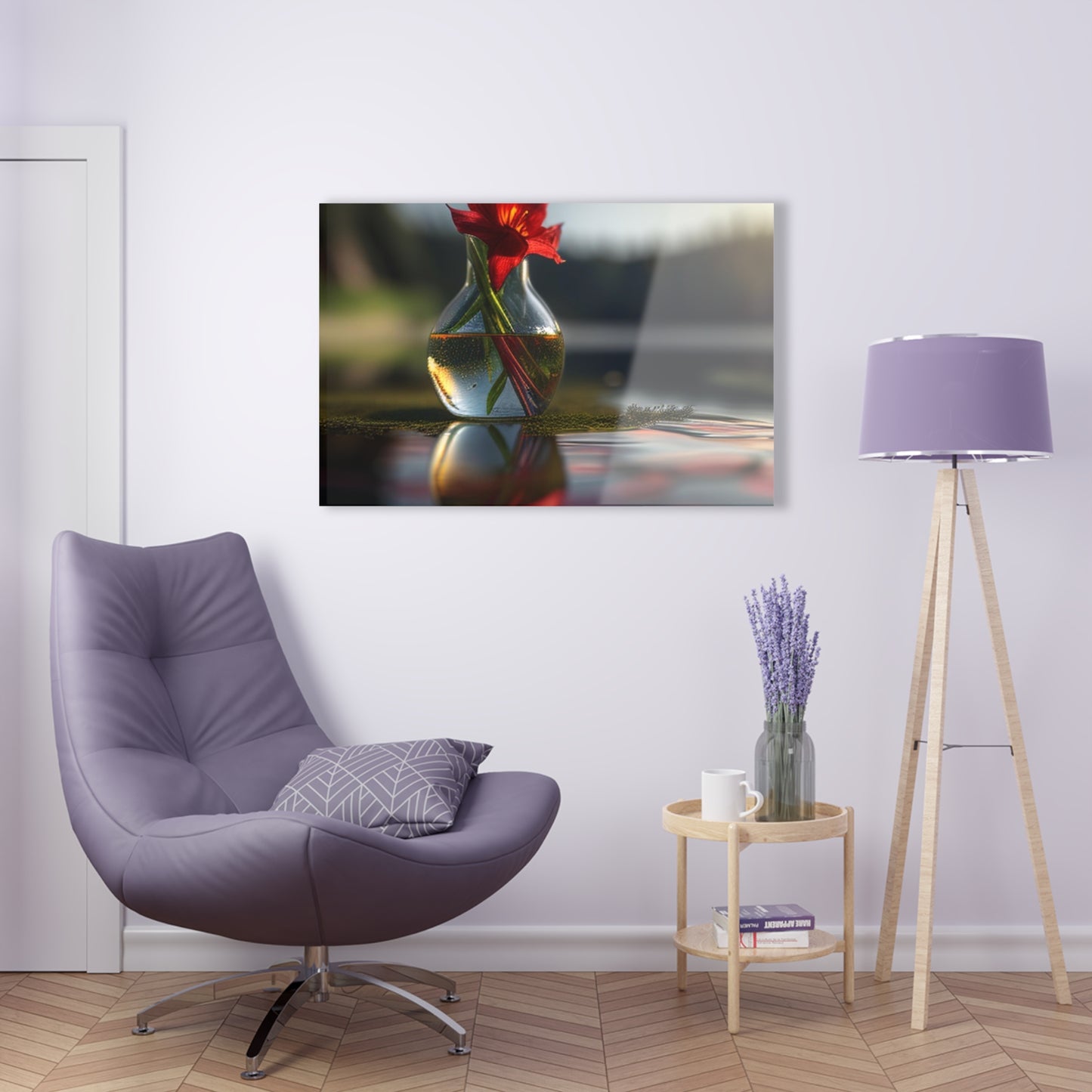 Acrylic Prints Red Lily in a Glass vase 3