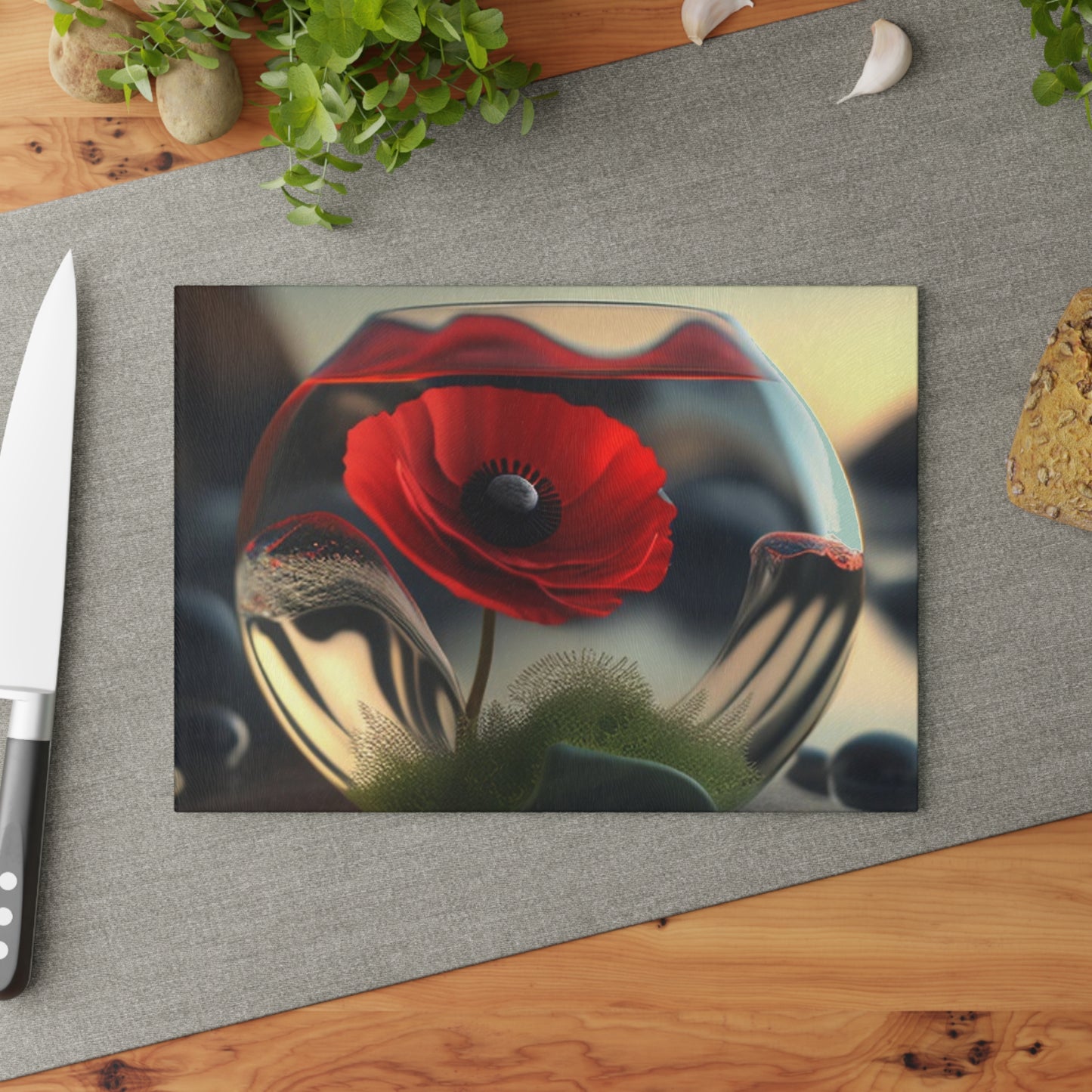 Glass Cutting Board Red Anemone in a Vase 3