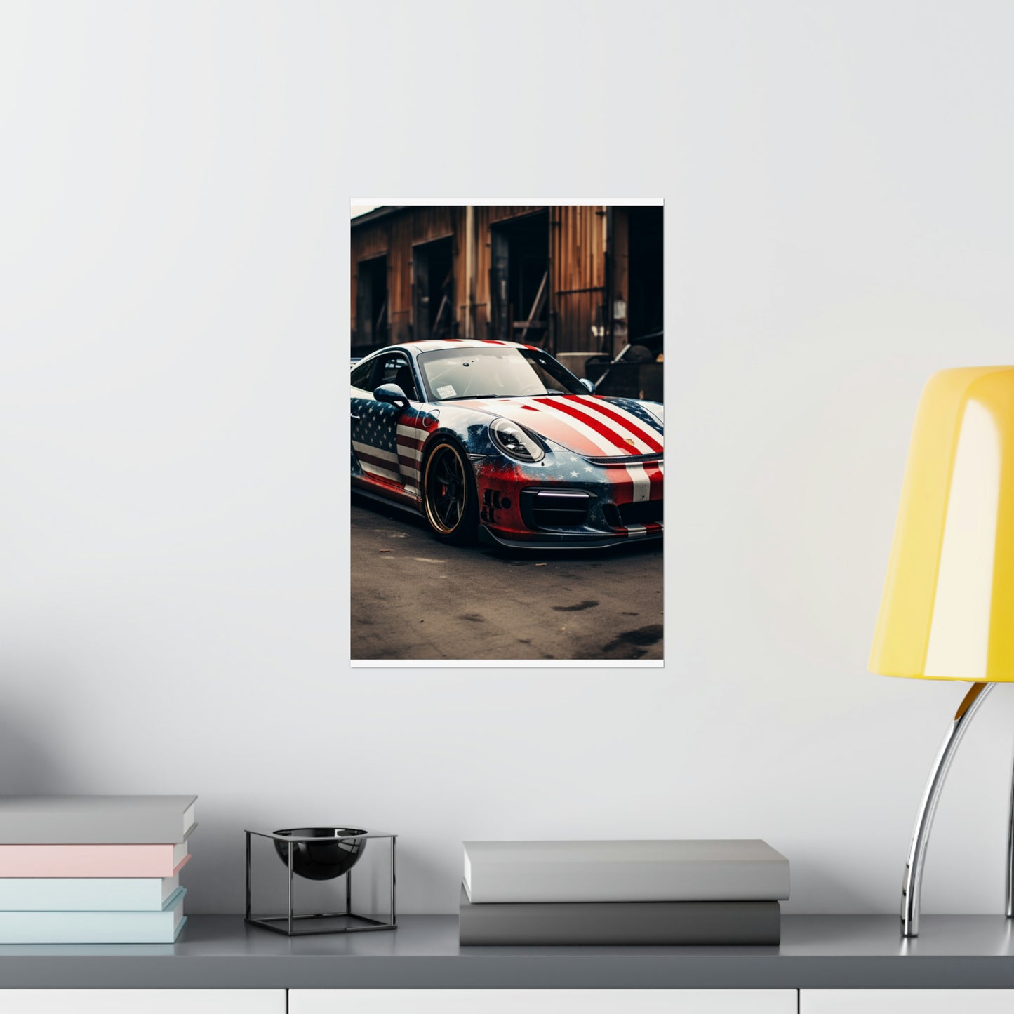 Premium Matte Vertical Posters American Flag Porsche 3