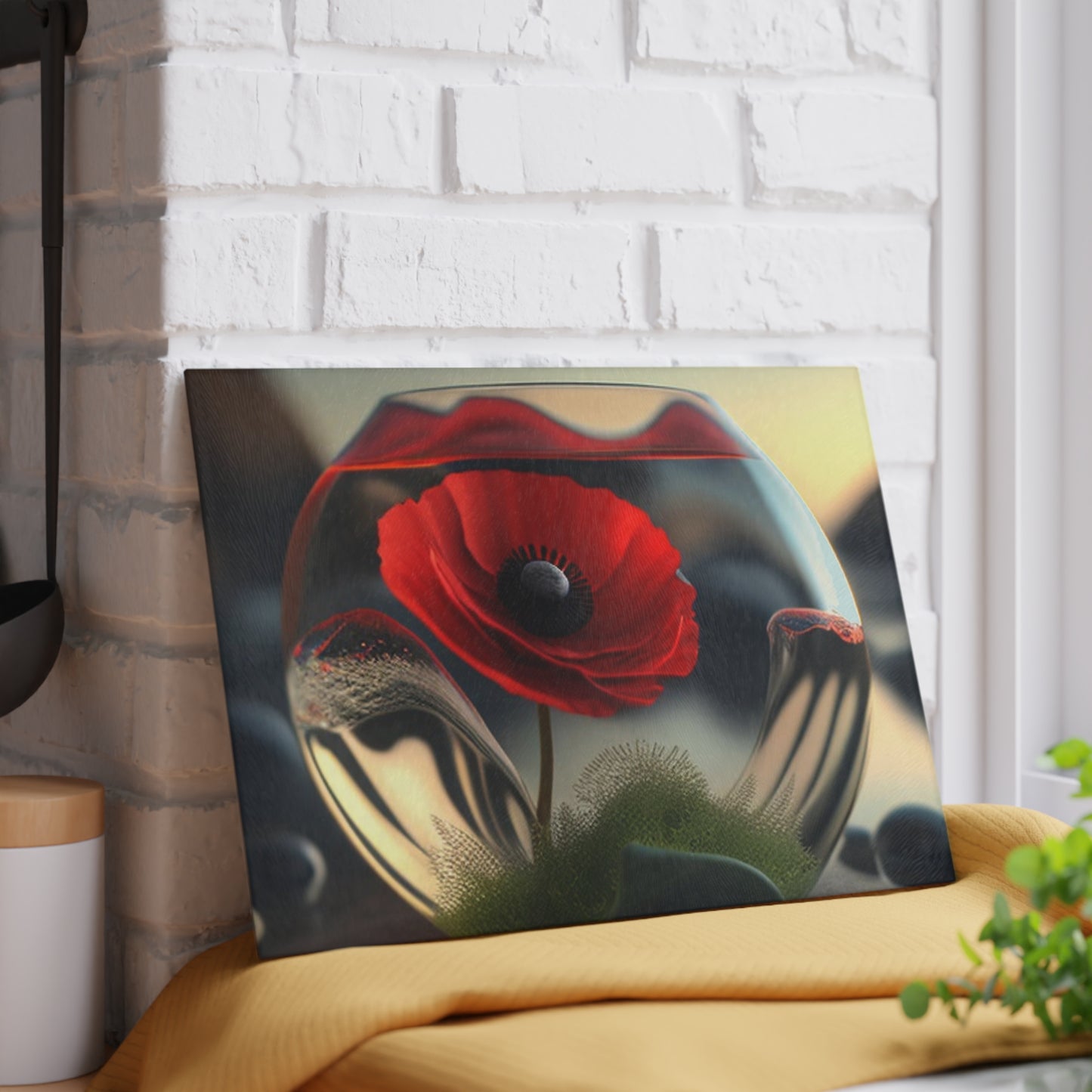 Glass Cutting Board Red Anemone in a Vase 3