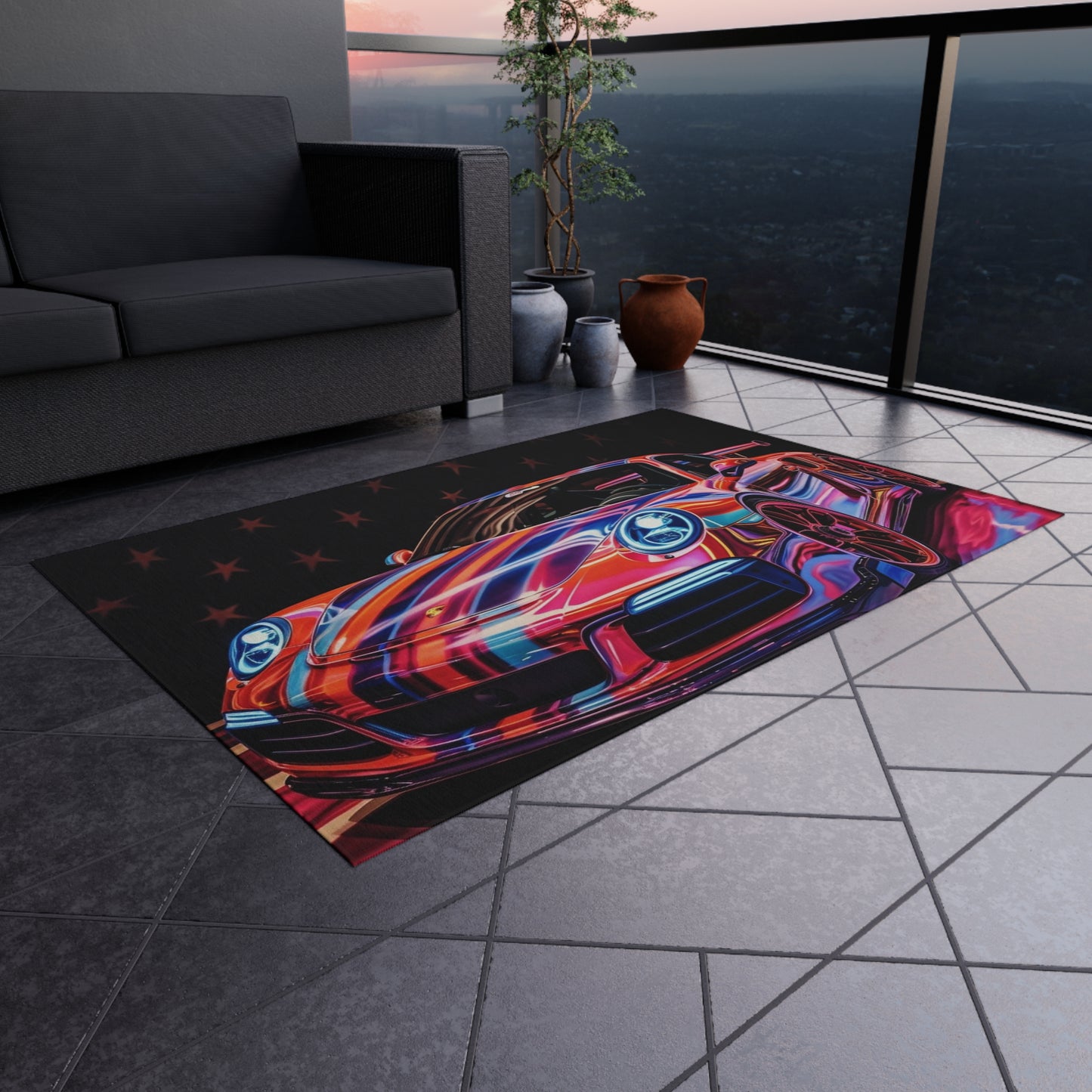 Outdoor Rug  American Flag Colored Porsche 4