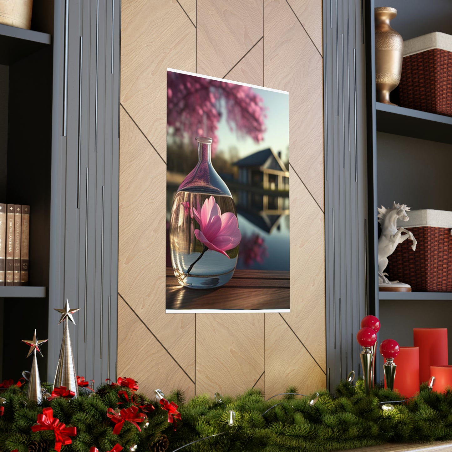 Premium Matte Vertical Posters Magnolia in a Glass vase 2