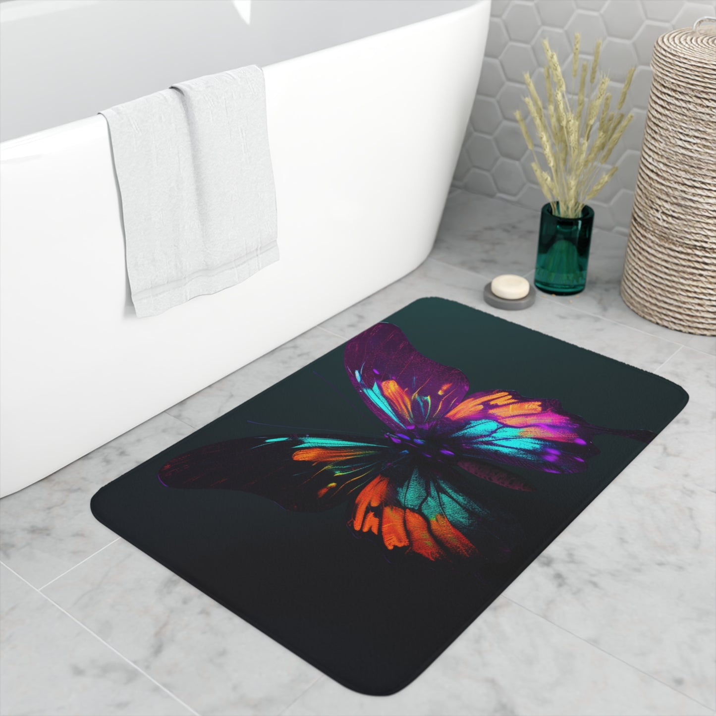 Memory Foam Bath Mat Hyper Colorful Butterfly Purple 4