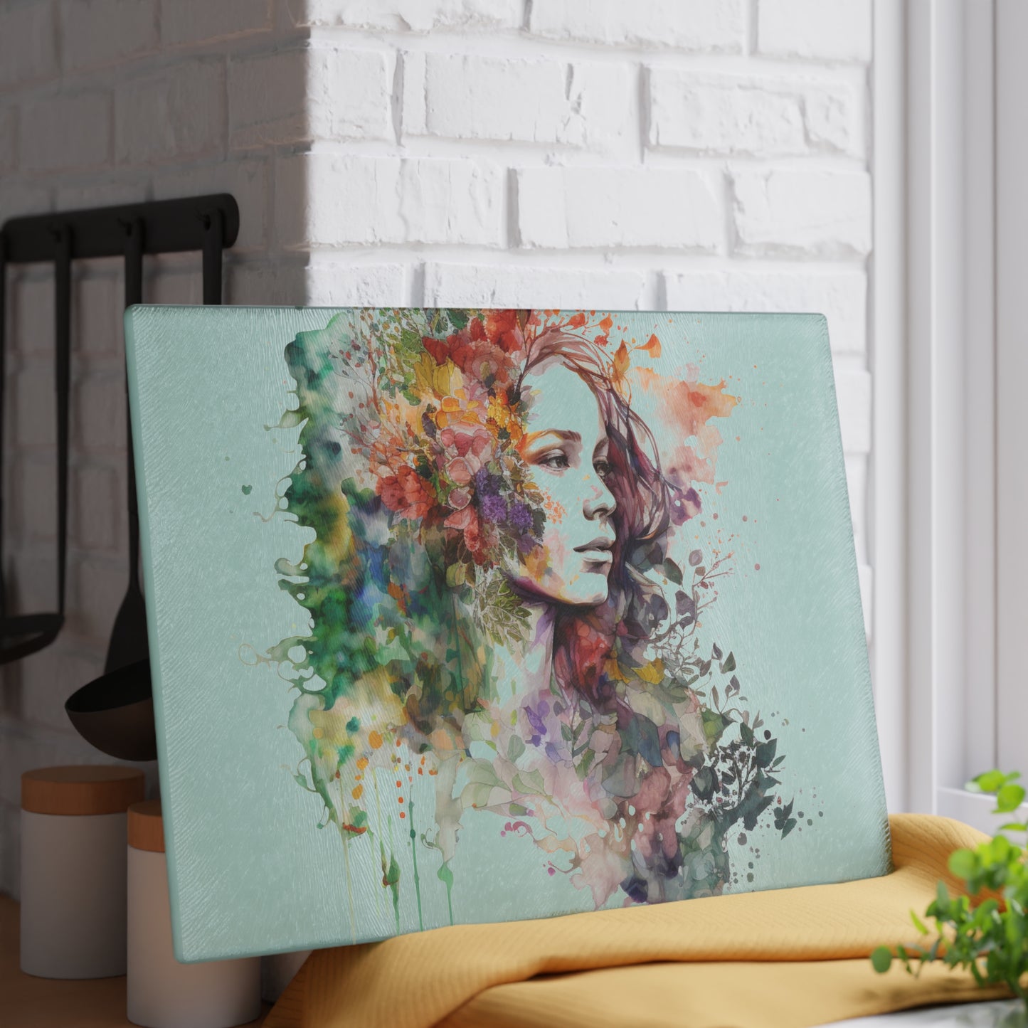 Glass Cutting Board Mother Nature Bright Spring Colors Realistic Watercolor 3