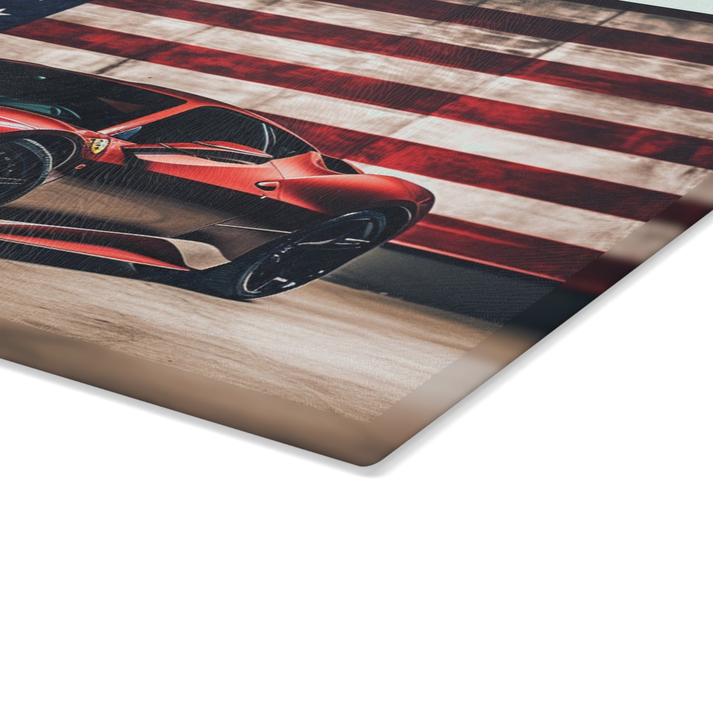 Glass Cutting Board American Flag Background Ferrari 4