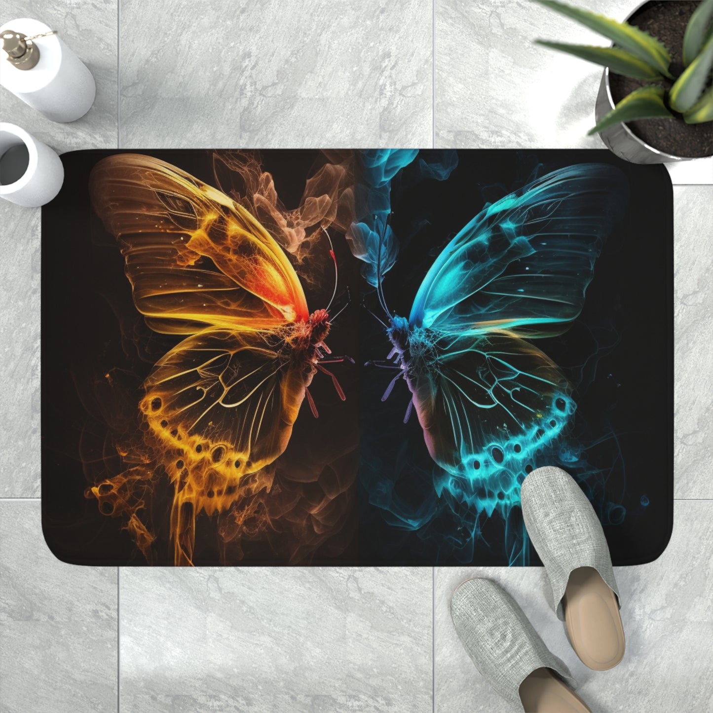 Memory Foam Bath Mat Kiss Neon Butterfly 8