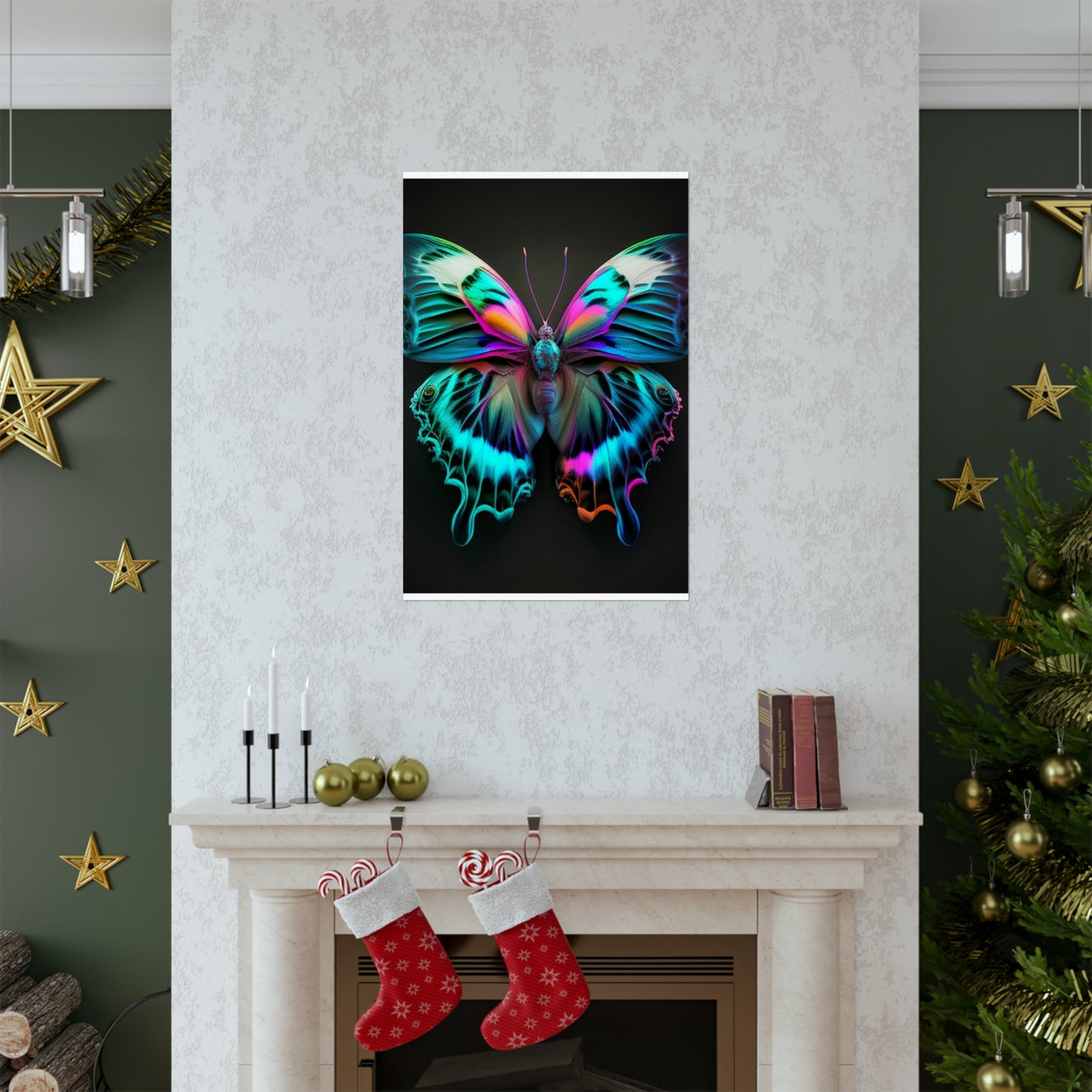 Premium Matte Vertical Posters Neon Butterfly Fusion 4