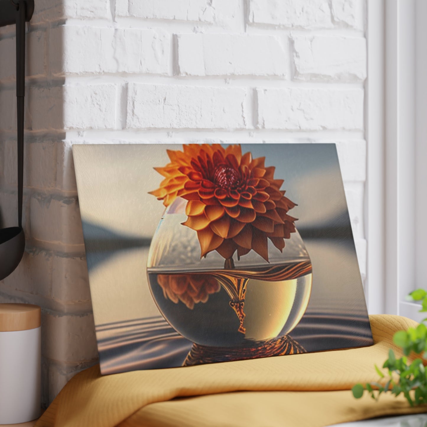 Glass Cutting Board Dahlia Orange 1