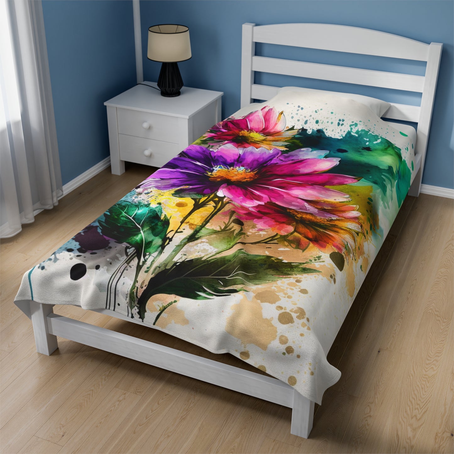 Velveteen Plush Blanket Bright Spring Flowers 1