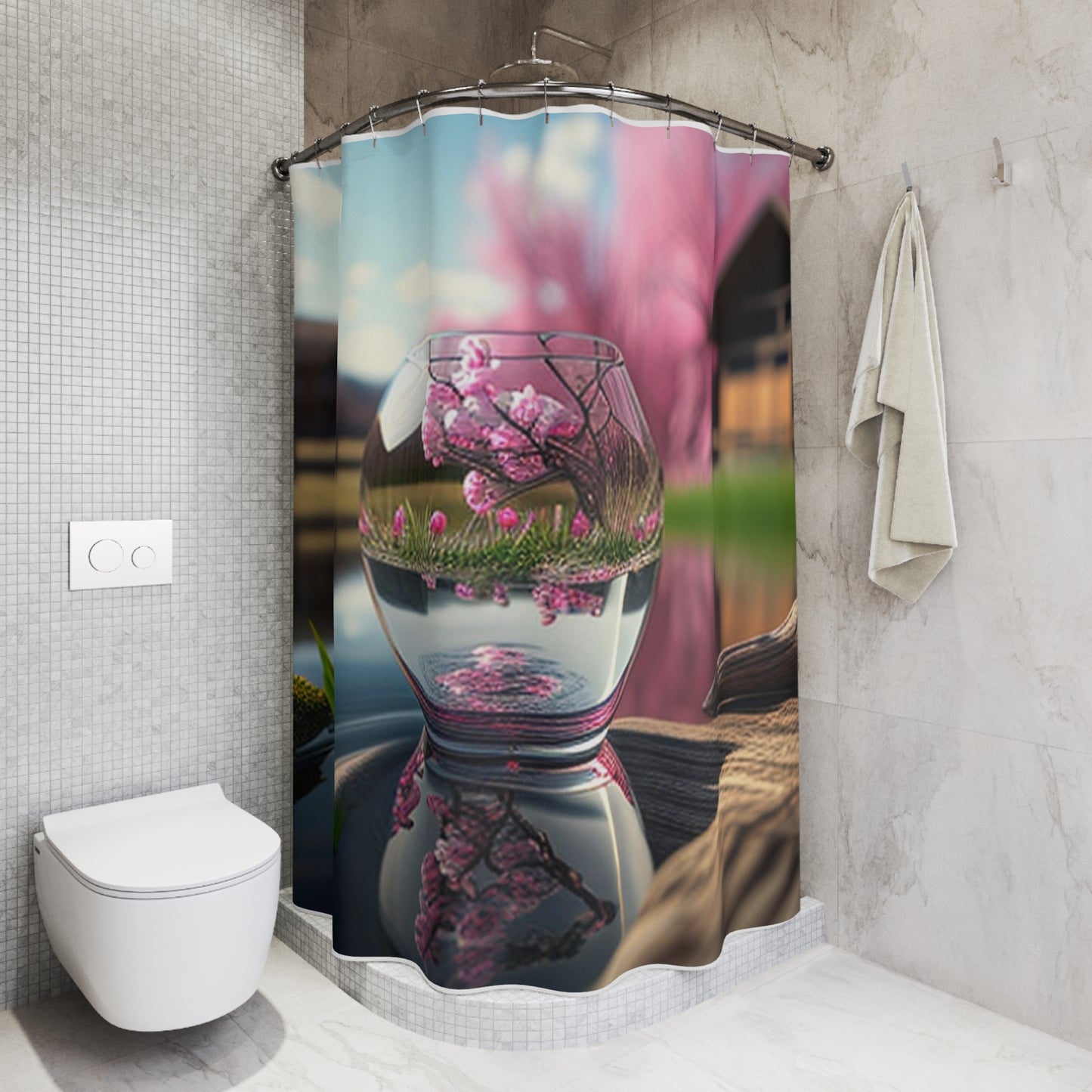 Polyester Shower Curtain Cherry Blossom 2
