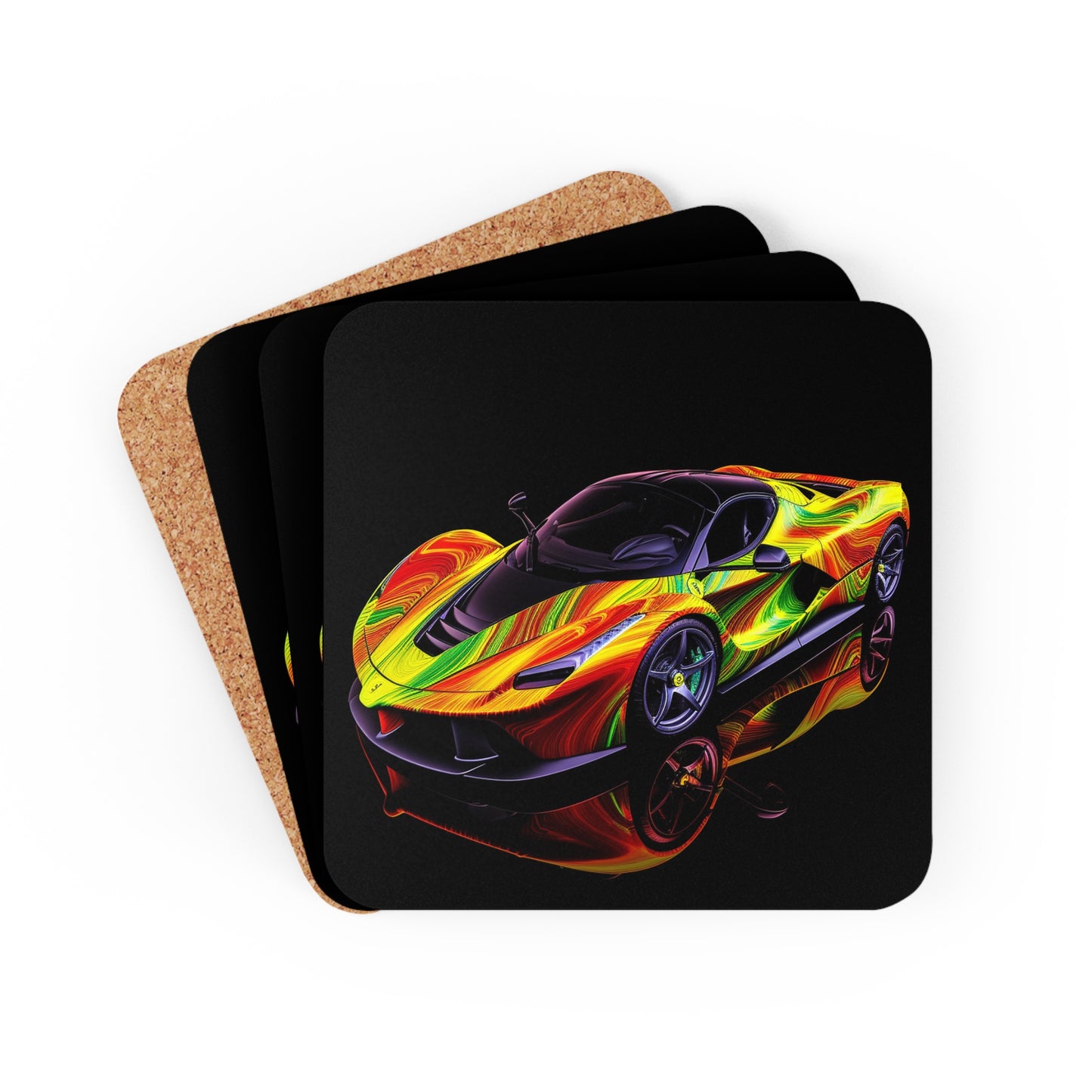 Corkwood Coaster Set Ferrari Neon 4