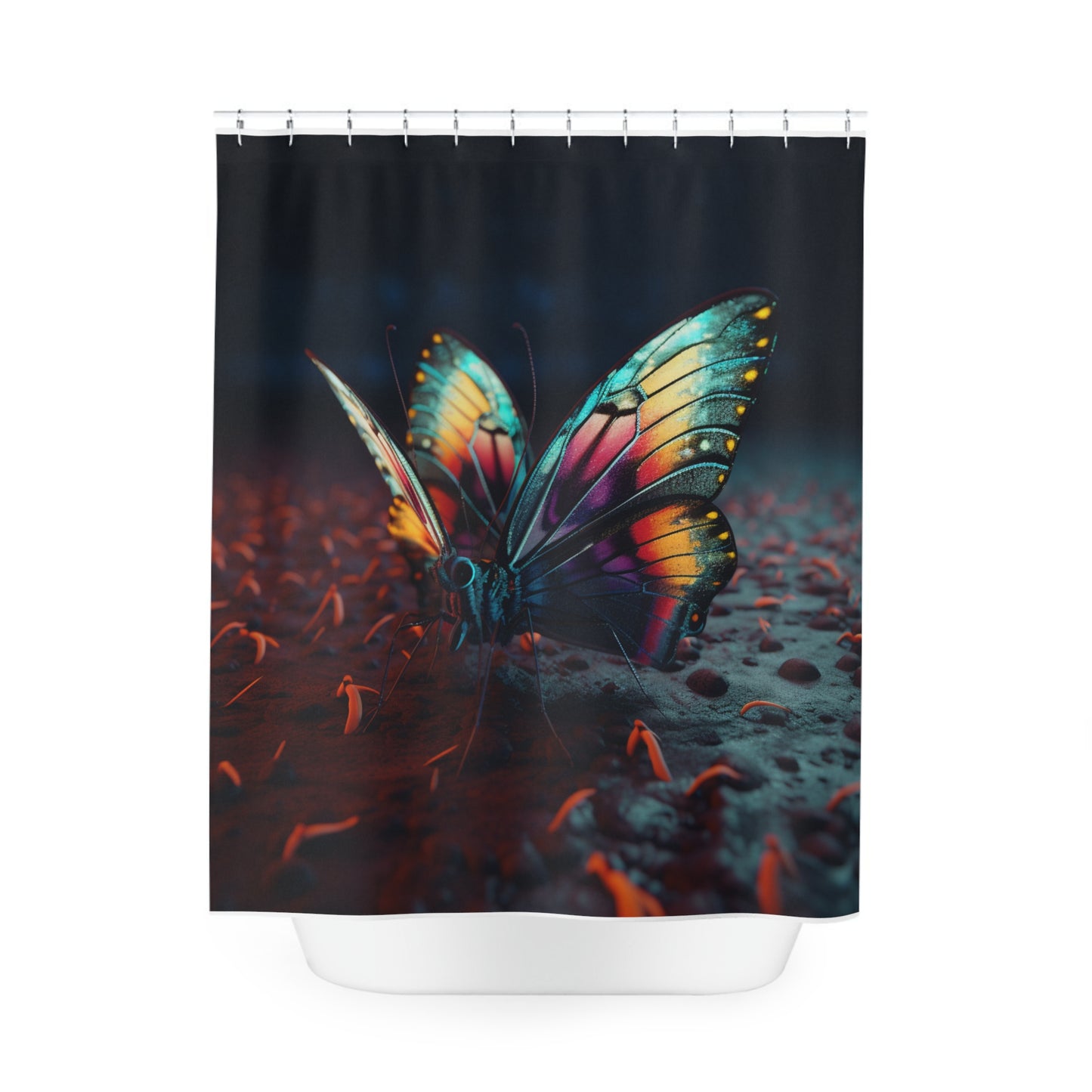Polyester Shower Curtain Hyper Colorful Butterfly Macro 1