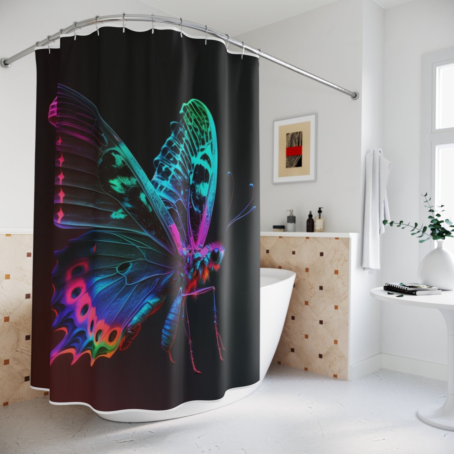 Polyester Shower Curtain Raw Hyper Color Butterfly 1