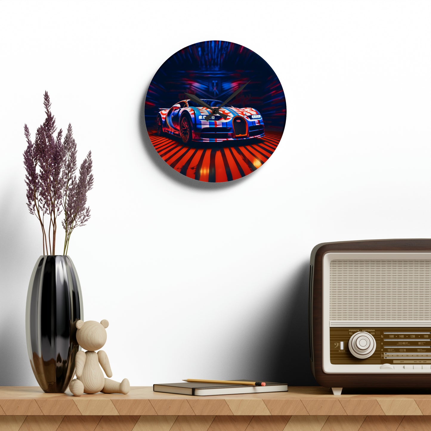 Acrylic Wall Clock Macro Bugatti American Flag 1