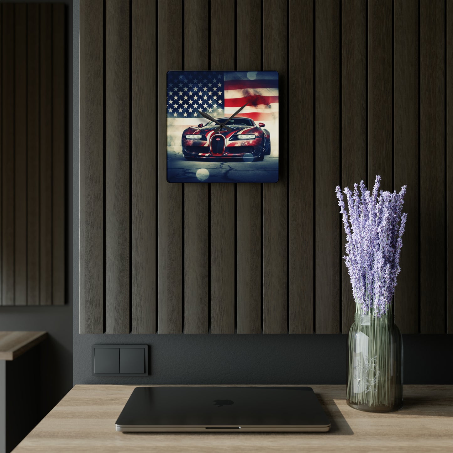 Acrylic Wall Clock Abstract American Flag Background Bugatti 1