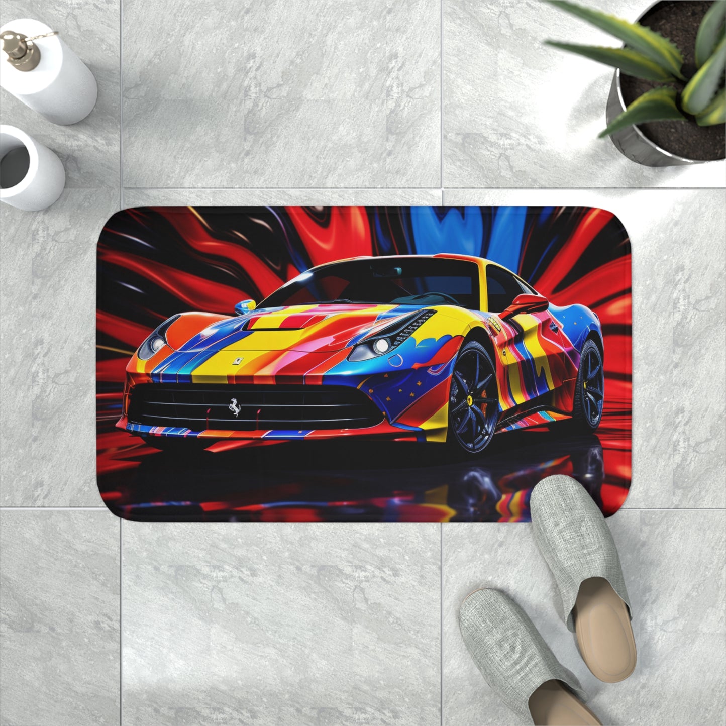 Memory Foam Bath Mat Hyper Colorfull Ferrari 1