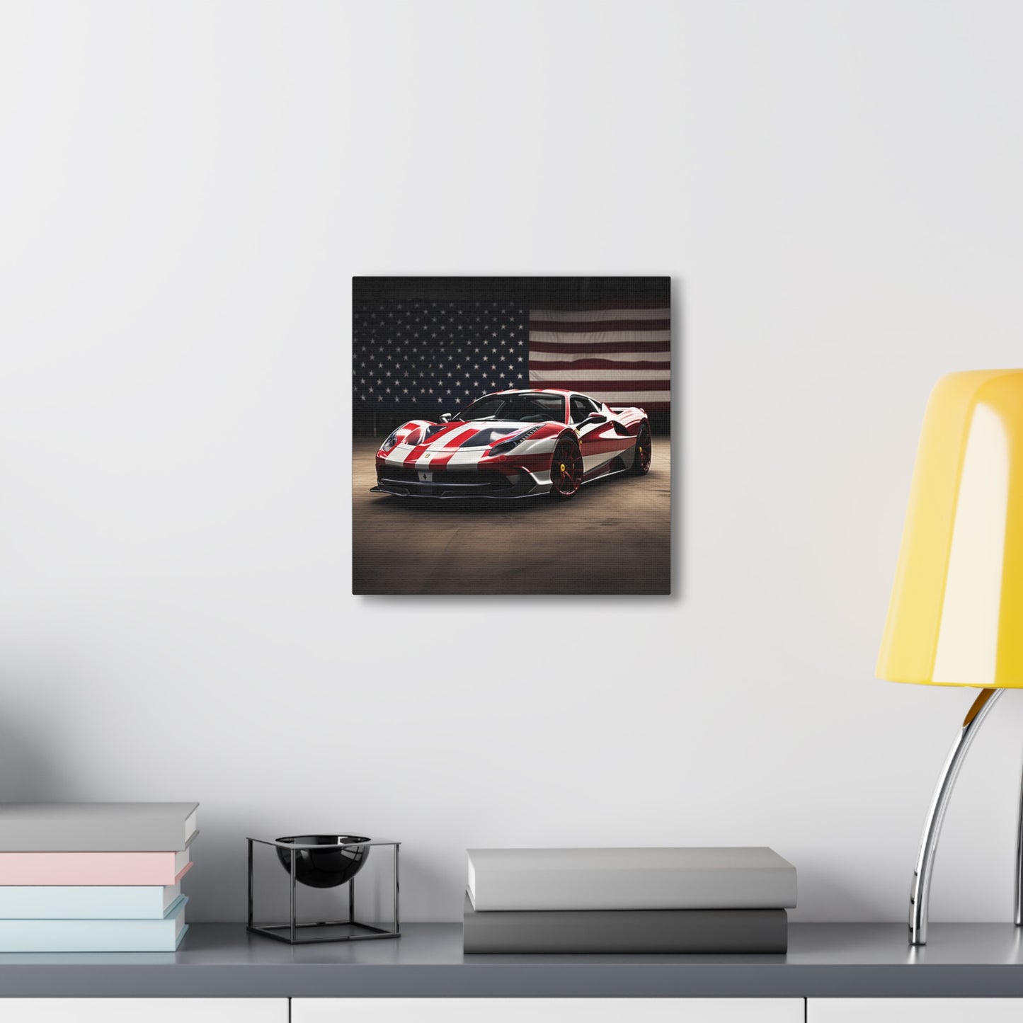 Canvas Gallery Wraps American Flag Background Ferrari 2