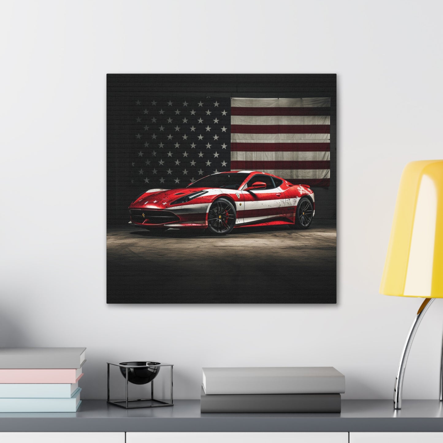 Canvas Gallery Wraps American Flag Background Ferrari 1