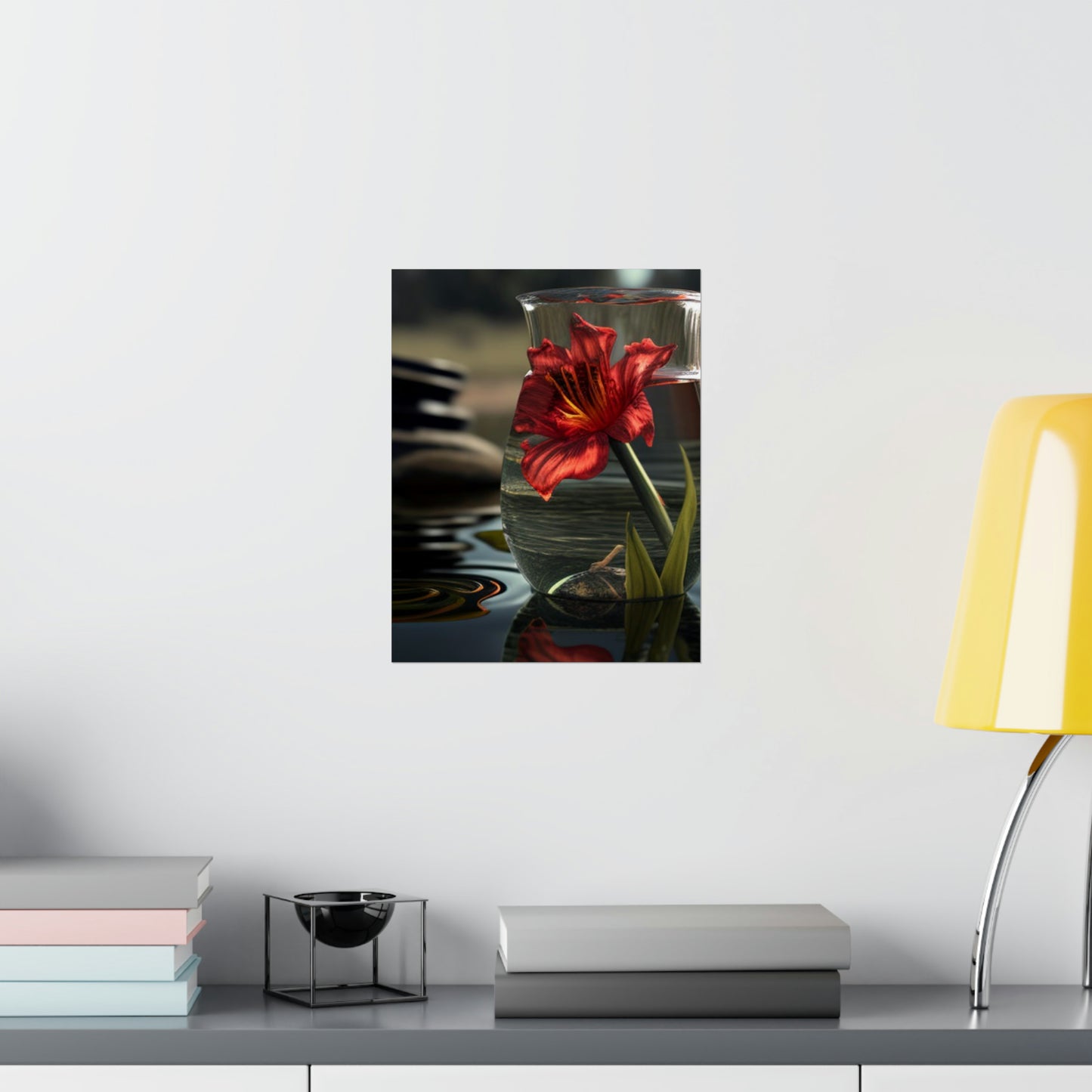 Premium Matte Vertical Posters Red Lily in a Glass vase 4