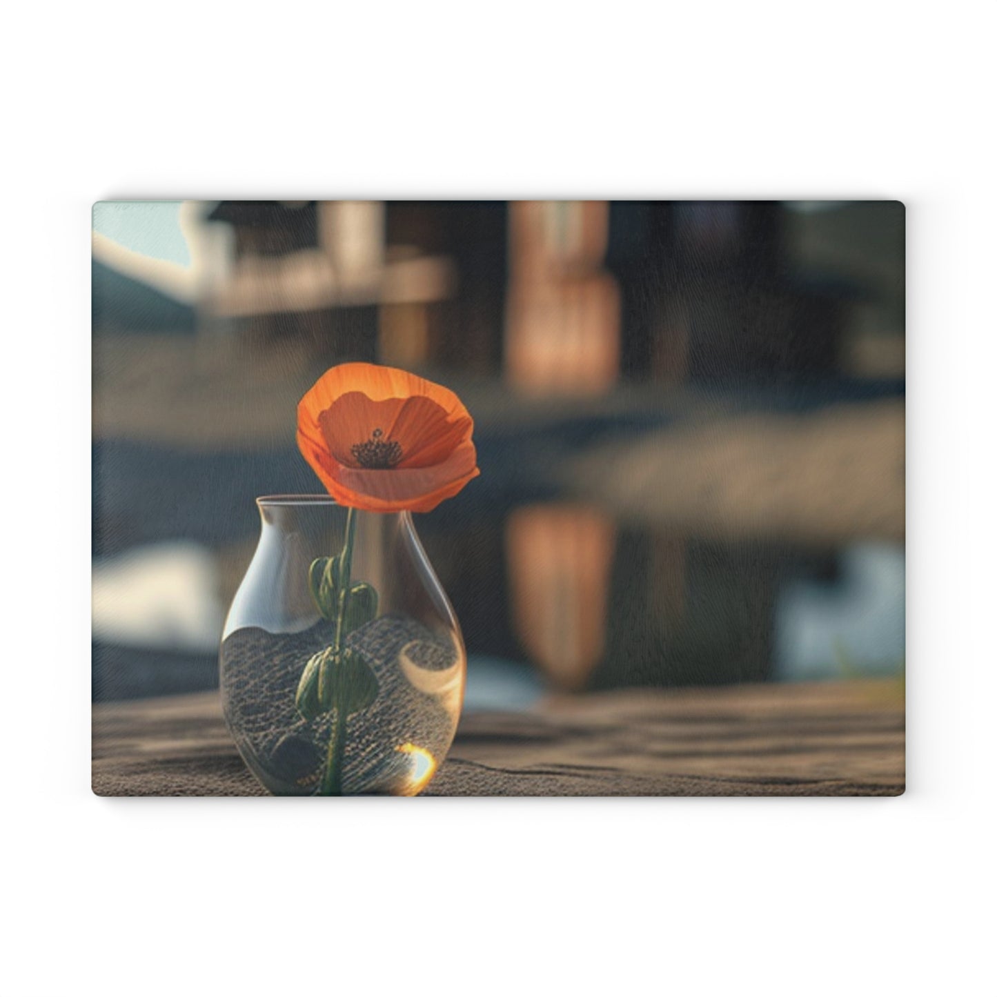 Glass Cutting Board Orange Poppy in a Vase 4