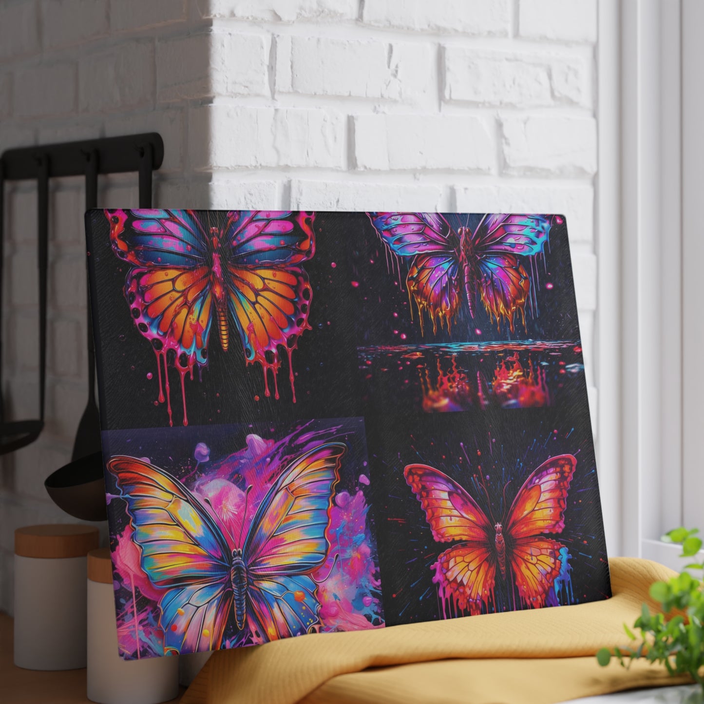 Glass Cutting Board Pink Butterfly Flair 5