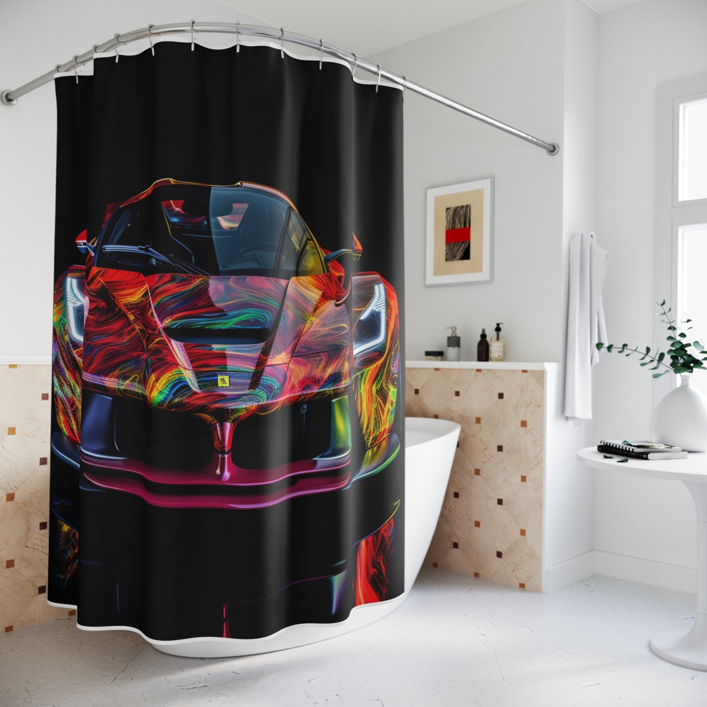 Polyester Shower Curtain Ferrari Neon 3