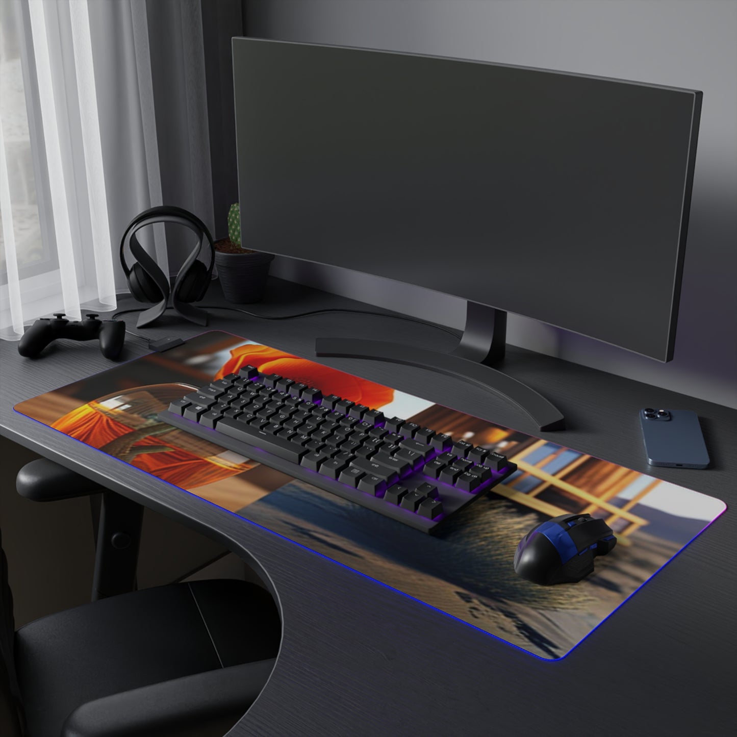 LED Gaming Mouse Pad Poppy in a Glass Vase 3