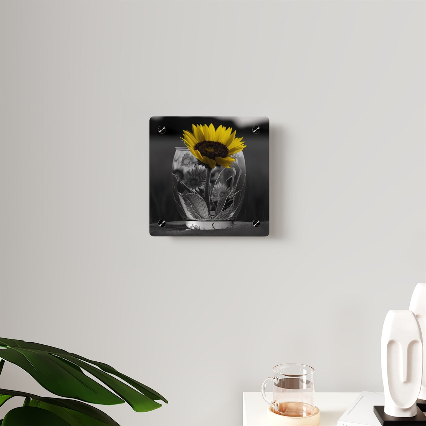 Acrylic Wall Art Panels Yellw Sunflower in a vase 1