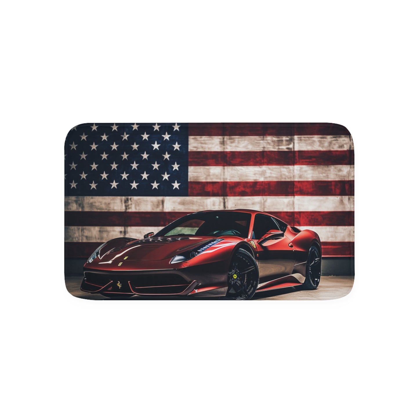 Memory Foam Bath Mat American Flag Background Ferrari 4